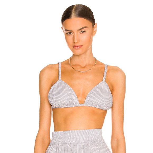 NEW Weekend Stories Hailey Bra Top Slate Stripe White Blue Bralette Medium M - Picture 1 of 3